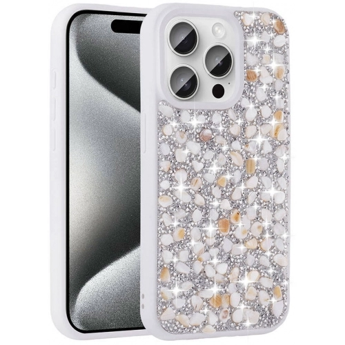 Apple iPhone 15 Pro (6.1) Kılıf Parlak Taşlı Tasarım Zore Linea Kapak - Beyaz