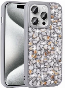 Apple iPhone 15 Pro (6.1) Kılıf Parlak Taşlı Tasarım Zore Linea Kapak - Gümüş