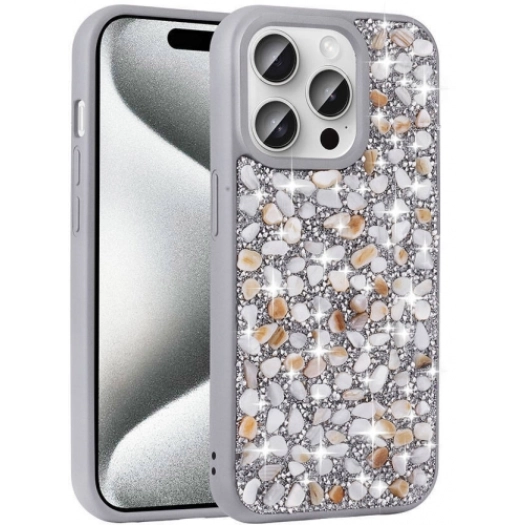 Apple iPhone 15 Pro (6.1) Kılıf Parlak Taşlı Tasarım Zore Linea Kapak - Gümüş