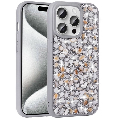 Apple iPhone 15 Pro (6.1) Kılıf Parlak Taşlı Tasarım Zore Linea Kapak - Gümüş