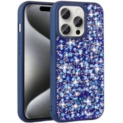 Apple iPhone 15 Pro (6.1) Kılıf Parlak Taşlı Tasarım Zore Linea Kapak - Lacivert