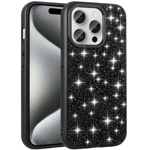 Apple iPhone 15 Pro (6.1) Kılıf Parlak Taşlı Tasarım Zore Linea Kapak - Siyah