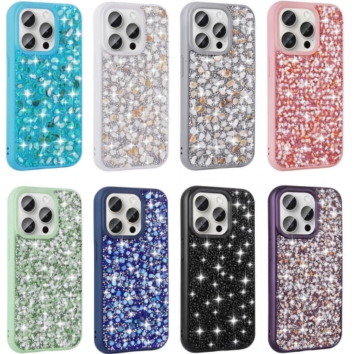 Apple iPhone 15 Pro (6.1) Kılıf Parlak Taşlı Tasarım Zore Linea Kapak - Yeşil