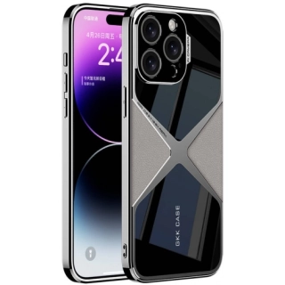 Apple iPhone 15 Pro (6.1) Kılıf Ultra İnce Kamera Korumalı PC + Deri Arka Yüzey X-Pro Kapak  - Titanyum-Gri