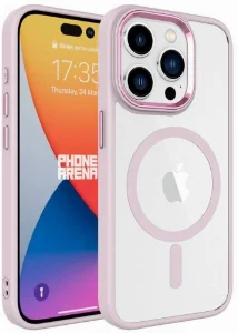 Apple iPhone 15 Pro (6.1) Kılıf Wireless Şarj Özellikli Zore Krom Magsafe Silikon Kapak - Açık Pembe