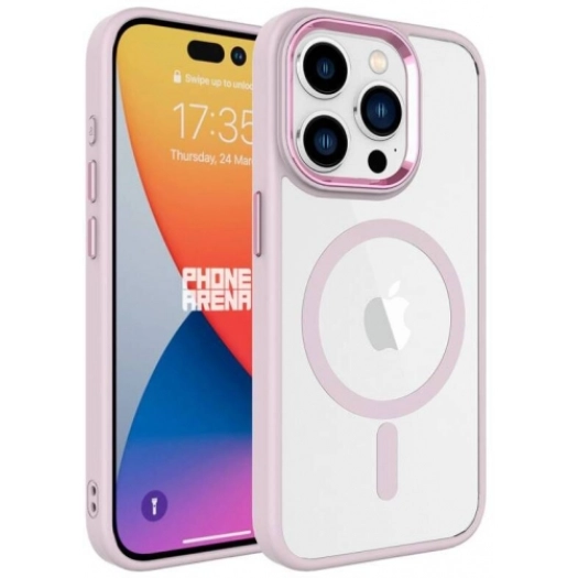 Apple iPhone 15 Pro (6.1) Kılıf Wireless Şarj Özellikli Zore Krom Magsafe Silikon Kapak - Açık Pembe