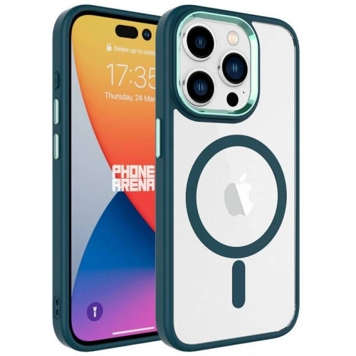 Apple iPhone 15 Pro (6.1) Kılıf Wireless Şarj Özellikli Zore Krom Magsafe Silikon Kapak - Koyu Yeşil