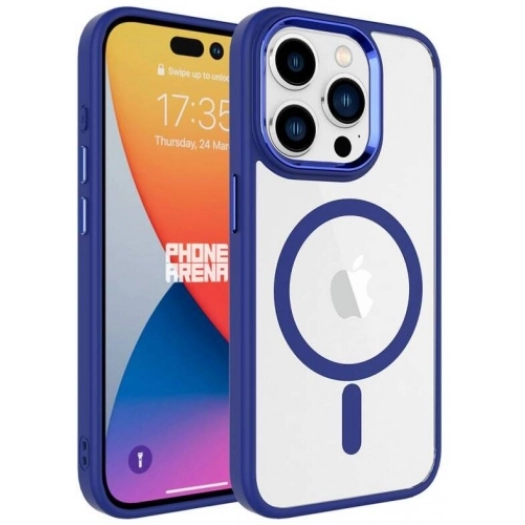 Apple iPhone 15 Pro (6.1) Kılıf Wireless Şarj Özellikli Zore Krom Magsafe Silikon Kapak - Lacivert