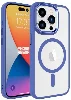 Apple iPhone 15 Pro (6.1) Kılıf Wireless Şarj Özellikli Zore Krom Magsafe Silikon Kapak - Mavi