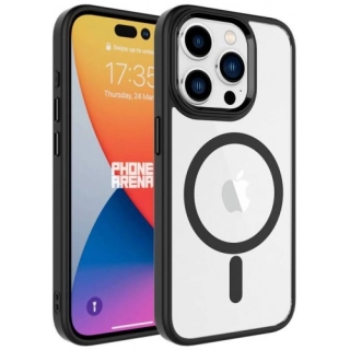 Apple iPhone 15 Pro (6.1) Kılıf Wireless Şarj Özellikli Zore Krom Magsafe Silikon Kapak - Siyah