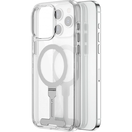 Apple iPhone 15 Pro (6.1) Kılıf Wiwu FYY-014 Magsafe Şarj Özellikli Alüminyum Alaşım Metal Standlı Şeffaf Kapak - Şeffaf