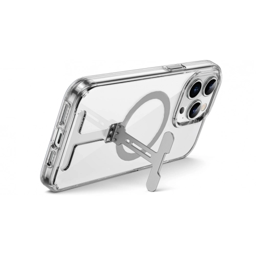 Apple iPhone 15 Pro (6.1) Kılıf Wiwu FYY-014 Magsafe Şarj Özellikli Alüminyum Alaşım Metal Standlı Şeffaf Kapak - Şeffaf