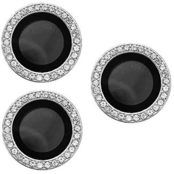 Apple iPhone 15 Pro (6.1) Lens Kamera Koruyucu Taşlı Parmak İzi Bırakmaz CL-06 - Gümüş