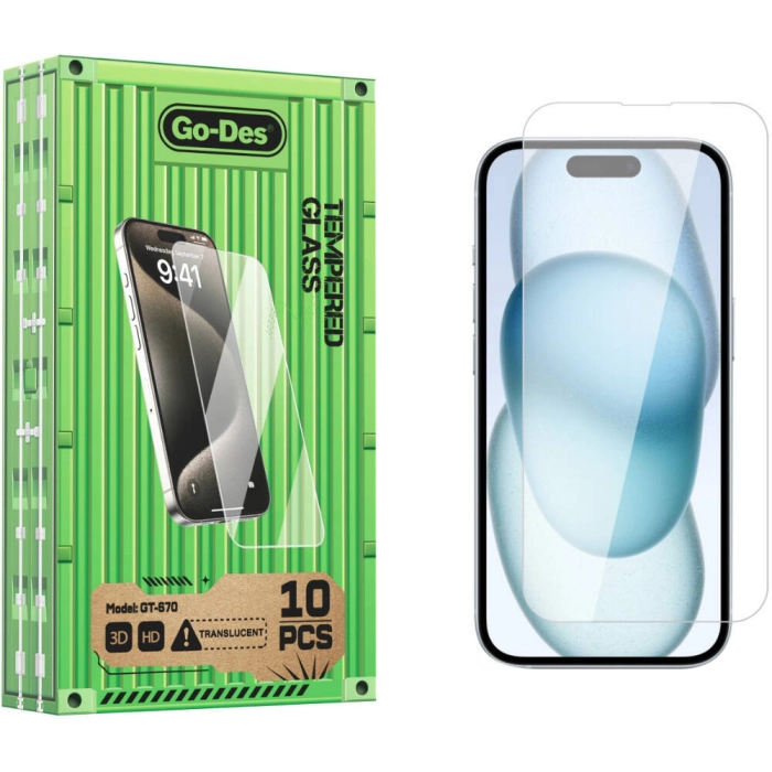 Apple iPhone 15 Pro Go Des Parmak İzi Bırakmayan 9H Oleofobik Bom Glass Ekran Koruyucu 10'lu Paket - Şeffaf