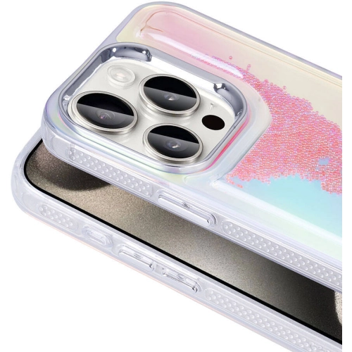 Apple iPhone 15 Pro (6.1) Kılıf Airbagli Renkli Arka Yüzey Boncuk Tasarımlı Kumul Kapak - Pembe