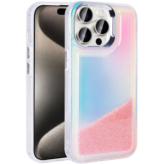 Apple iPhone 15 Pro (6.1) Kılıf Airbagli Renkli Arka Yüzey Boncuk Tasarımlı Kumul Kapak - Pembe