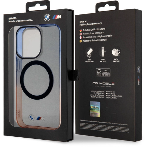 Apple iPhone 15 Pro (6.1) Kılıf BMW Magsafe Şarj Özellikli Transparan Renkli Çerçeveli Orjinal Lisanslı Kapak - Gri