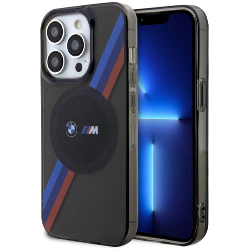 Apple iPhone 15 Pro (6.1) Kılıf BMW Magsafe Şarj Özellikli Transparan Tricolor Stripes Orjinal Lisanslı Kapak - Gri