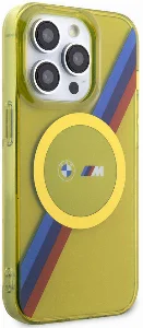 Apple iPhone 15 Pro (6.1) Kılıf BMW Magsafe Şarj Özellikli Transparan Tricolor Stripes Orjinal Lisanslı Kapak - Sarı