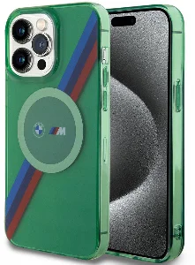 Apple iPhone 15 Pro (6.1) Kılıf BMW Magsafe Şarj Özellikli Transparan Tricolor Stripes Orjinal Lisanslı Kapak - Yeşil