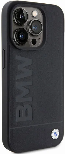 Apple iPhone 15 Pro (6.1) Kılıf BMW Orjinal Lisanslı Magsafe Şarj Özellikli Sıcak Damga Logolu Deri Kapak - Siyah