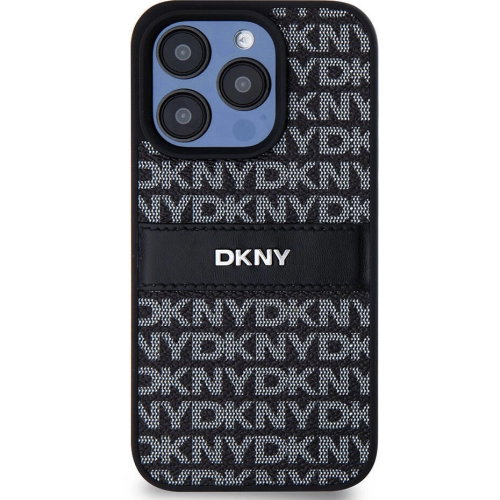Apple iPhone 15 Pro (6.1) Kılıf DKNY Orjinal Lisanslı 3D Yazılı Repeat Texture Pattern Kapak - Siyah