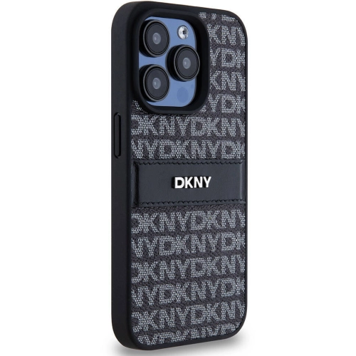 Apple iPhone 15 Pro (6.1) Kılıf DKNY Orjinal Lisanslı 3D Yazılı Repeat Texture Pattern Kapak - Siyah