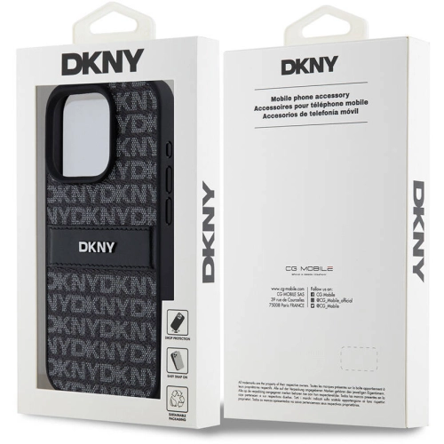 Apple iPhone 15 Pro (6.1) Kılıf DKNY Orjinal Lisanslı 3D Yazılı Repeat Texture Pattern Kapak - Siyah