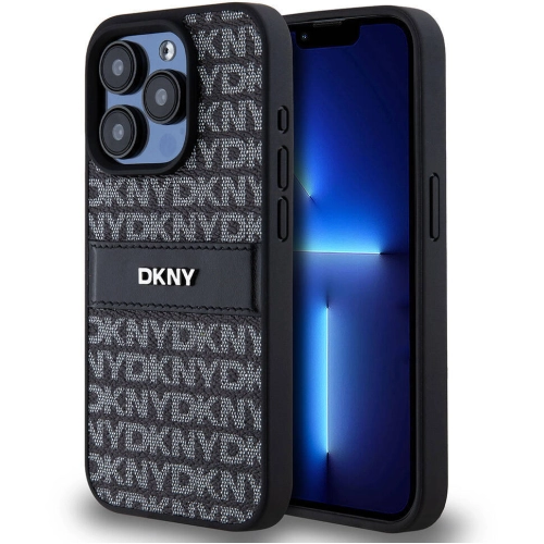 Apple iPhone 15 Pro (6.1) Kılıf DKNY Orjinal Lisanslı 3D Yazılı Repeat Texture Pattern Kapak - Siyah