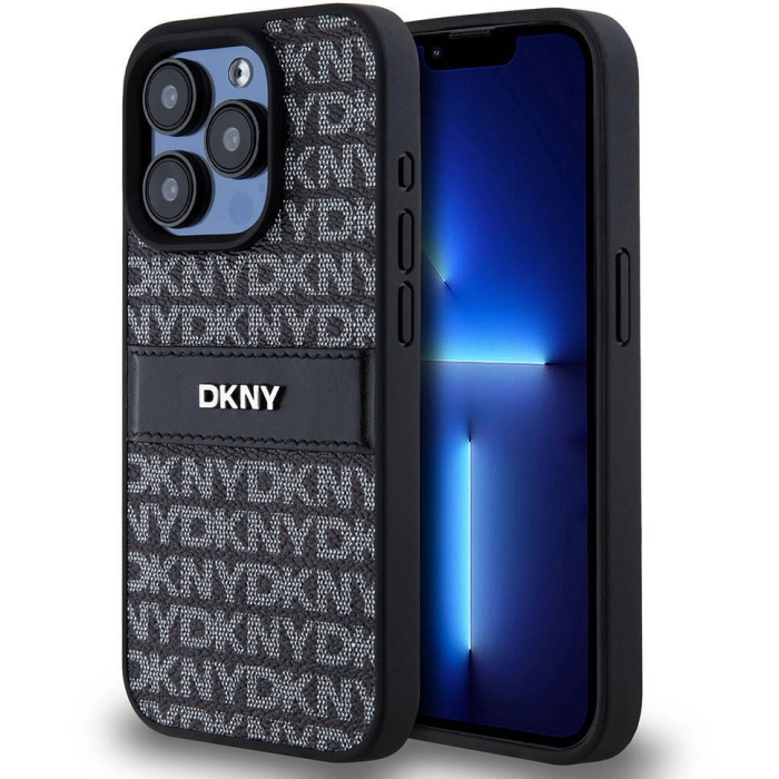 Apple iPhone 15 Pro (6.1) Kılıf DKNY Orjinal Lisanslı 3D Yazılı Repeat Texture Pattern Kapak - Siyah