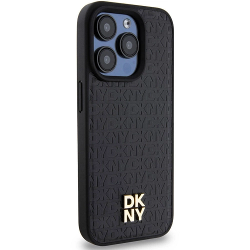 Apple iPhone 15 Pro (6.1) Kılıf DKNY Orjinal Lisanslı Magsafe Şarj Özellikli 3D Yazılı Repeat Pattern Kapak - Siyah
