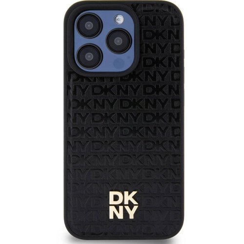 Apple iPhone 15 Pro (6.1) Kılıf DKNY Orjinal Lisanslı Magsafe Şarj Özellikli 3D Yazılı Repeat Pattern Kapak - Siyah
