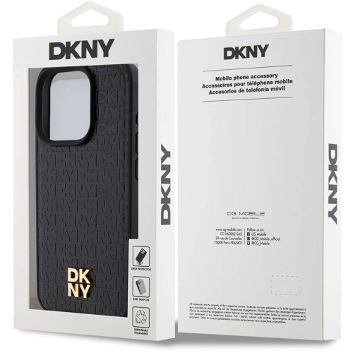 Apple iPhone 15 Pro (6.1) Kılıf DKNY Orjinal Lisanslı Magsafe Şarj Özellikli 3D Yazılı Repeat Pattern Kapak - Siyah