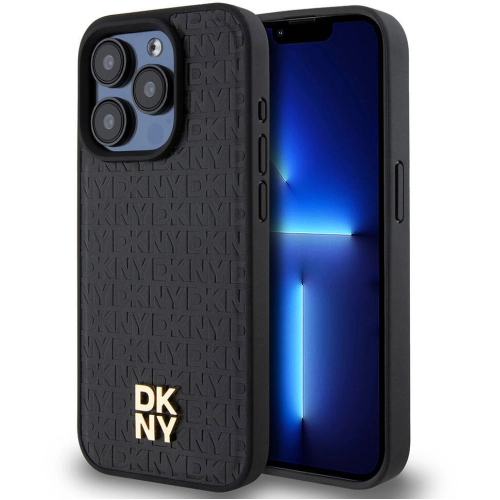Apple iPhone 15 Pro (6.1) Kılıf DKNY Orjinal Lisanslı Magsafe Şarj Özellikli 3D Yazılı Repeat Pattern Kapak - Siyah
