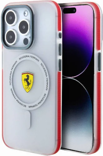Apple iPhone 15 Pro (6.1) Kılıf Ferrari Orjinal Lisanslı Magsafe Şarj Özellikli Kontrast Bumper SF Ring Kapak - Kırmızı
