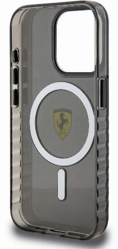 Apple iPhone 15 Pro (6.1) Kılıf Ferrari Orjinal Lisanslı Magsafe Şarj Özellikli Tırtıklı Kenar Tasarımlı Ortalanmış Logo Kapak - Siyah