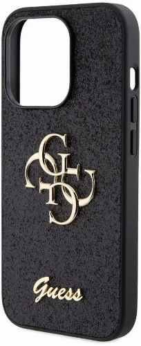 Apple iPhone 15 Pro Kılıf Guess Orjinal Lisanslı 4G Büyük Metal Logolu Glitter Kapak - Pembe