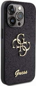 Apple iPhone 15 Pro Kılıf Guess Orjinal Lisanslı 4G Büyük Metal Logolu Glitter Kapak - Siyah