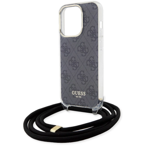 Apple iPhone 15 Pro Kılıf Guess Orjinal Lisanslı Çapraz Kordon 4G Desenli Kapak - Siyah