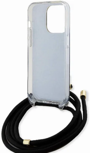 Apple iPhone 15 Pro Kılıf Guess Orjinal Lisanslı Çapraz Kordon 4G Desenli Kapak - Siyah