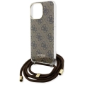 Apple iPhone 15 Pro Kılıf Guess Orjinal Lisanslı Çapraz Kordon 4G Desenli Kapak - Kahverengi