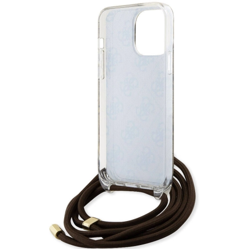 Apple iPhone 15 Pro Kılıf Guess Orjinal Lisanslı Çapraz Kordon 4G Desenli Kapak - Kahverengi