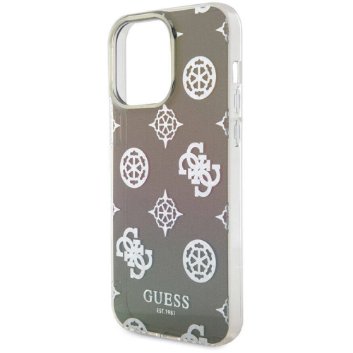 Apple iPhone 15 Pro Kılıf Guess Orjinal Lisanslı Desenli Yazı Logolu Askı İpli Holografik Glitter Peony Kapak - Siyah