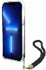 Apple iPhone 15 Pro Kılıf Guess Orjinal Lisanslı Desenli Yazı Logolu Askı İpli Holografik Glitter Peony Kapak - Siyah