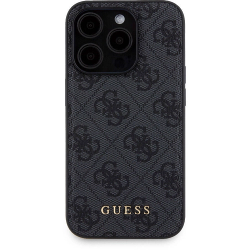 Apple iPhone 15 Pro Kılıf Guess Orjinal Lisanslı Magsafe Şarj Özellikli Yazı Logolu 4G Desenli Kapak + Powerbank 5000mAh 2in1 Set - Siyah