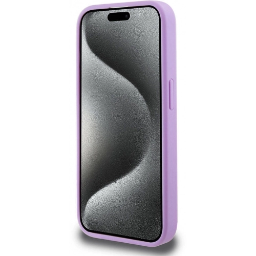 Apple iPhone 15 Pro Kılıf Guess Orjinal Lisanslı Magsafe Şarj Özellikli Yazı Logolu Saffiano Kapak - Mor