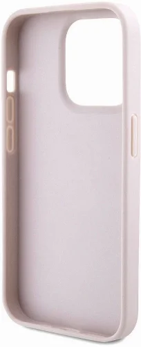 Apple iPhone 15 Pro Kılıf Guess Orjinal Lisanslı PU Deri Askılı Taşlı Üçgen Logo 4G Desenli Strass Crossbody Kapak - Pembe