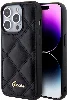 Apple iPhone 15 Pro Kılıf Guess Orjinal Lisanslı PU Deri Metal Yazı Logolu Kapitone Kapak - Siyah