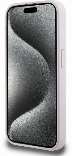 Apple iPhone 15 Pro (6.1) Kılıf Guess Orjinal Lisanslı PU Deri Yazı ve 4G Metal Logolu Desenli Kapak - Pembe