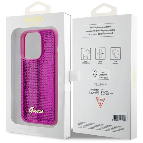 Apple iPhone 15 Pro Kılıf Guess Orjinal Lisanslı Pullu Arka Yüzey Metal Yazı Logolu Sequin Script Kapak - Pembe